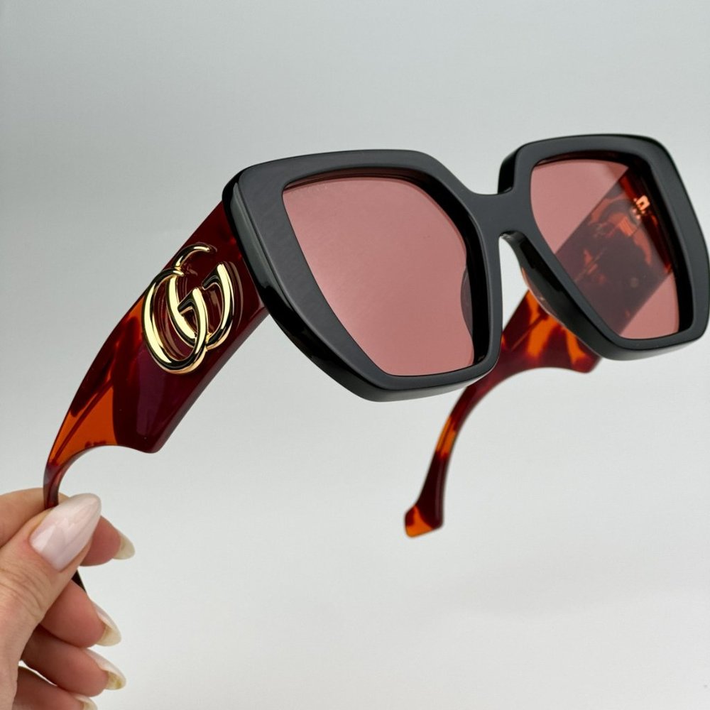 Gucci GG0956S 009 BRAND NEW Sunglasses Black Havana Orange Cat Eye Unisex - Picture 2 of 11